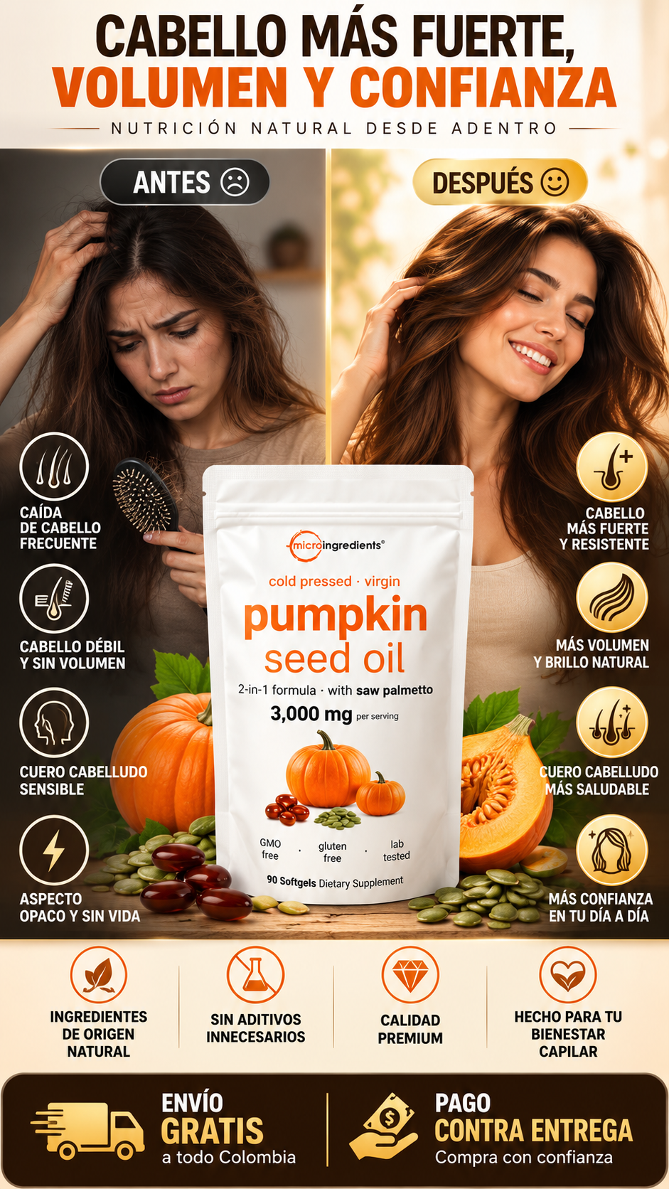Pumpkin Seed Oil | Cuidado Capilar para Mujeres y Hombres + Bienestar Prostático Masculino