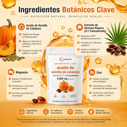 Pumpkin Seed Oil | Cuidado Capilar para Mujeres y Hombres + Bienestar Prostático Masculino