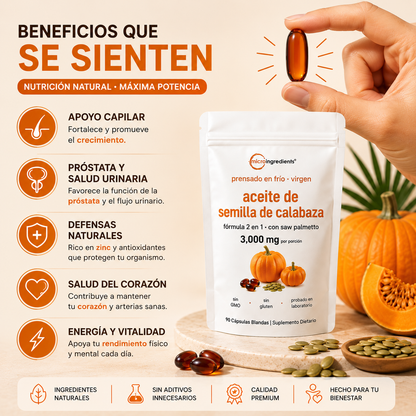 Pumpkin Seed Oil | Cuidado Capilar para Mujeres y Hombres + Bienestar Prostático Masculino